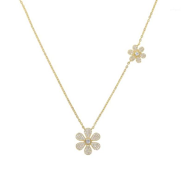 

chains 2021 delicate dantiy cz paved flower lariat pendant necklaces for women y style long chain layering jewelry wedding gift1, Silver