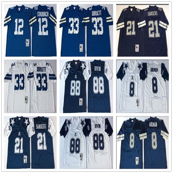 

mens ncaa #8 troy aikman vintage football jersey stitched #21 deion sanders #22 emmitt smith #88 michael irvin thanksgivings jersey s-3xl, Black