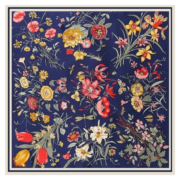 

lesida pure silk scarf women large shawls flower design square scarves echarpes foulards femme wrap bandanas 130*130cm y201007, Blue;gray