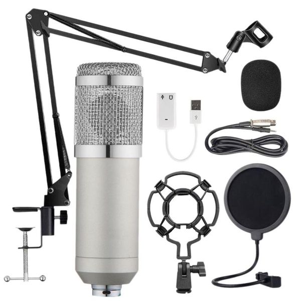 

bm800 professional suspension microphone kit studio live stream broadcasting recording condenser microphone set(silver
