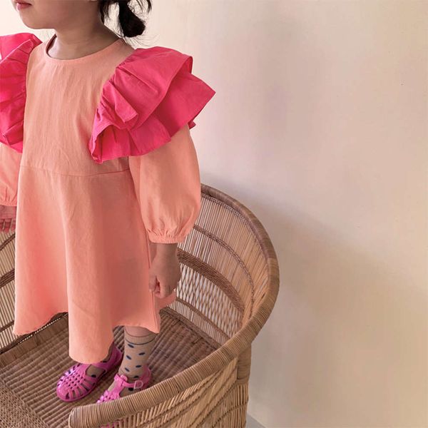 

skirt 2021 spring new product sweet beau foreign sle ruffle children's color matching princs drs, Red;yellow