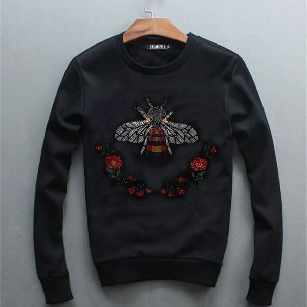 

2021 new casual hoodies men drill wear hoodie pullovers diamond stone mens crewneck sweatshirt for man clothing le4x, Black