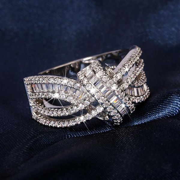 

cluster rings cubic zirconia crystal for women fashion design statement 925 silver ring wedding jewelry anniversary birthday present, Golden;silver