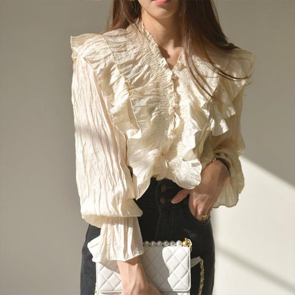

women blouses 2020 new vintage womens and blouses shirt long sleeve solid pleated office lady feminine blouse, White