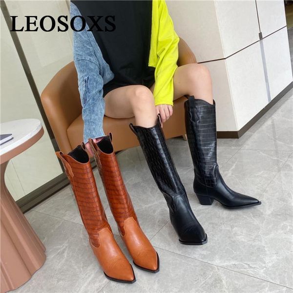 

boots women woman knee high ladies pointed toe shoes female heels girls brand motorcycle black fashion1
