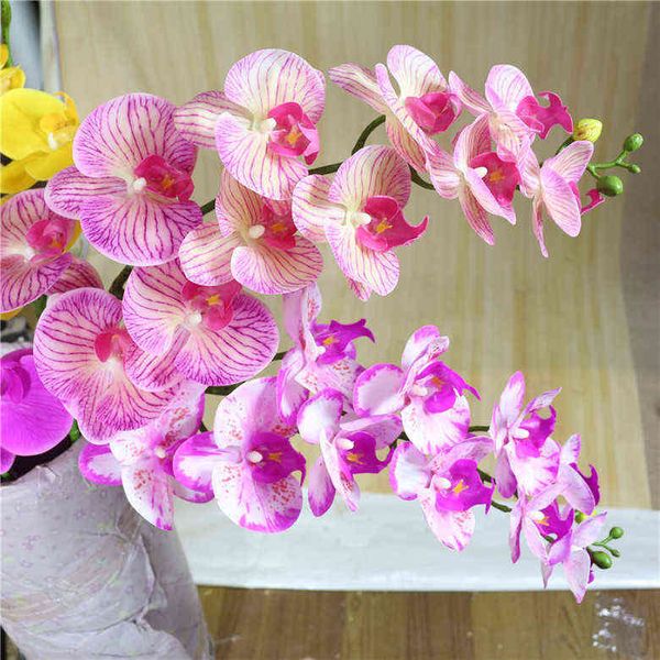 Regali per le donne Shinasasha 11 Teste 110 cm Artificiale Phalaenopsis Lattice Silicone Real Touch Grande Orchidea Orchidee Bianco Multicolor Matrimonio