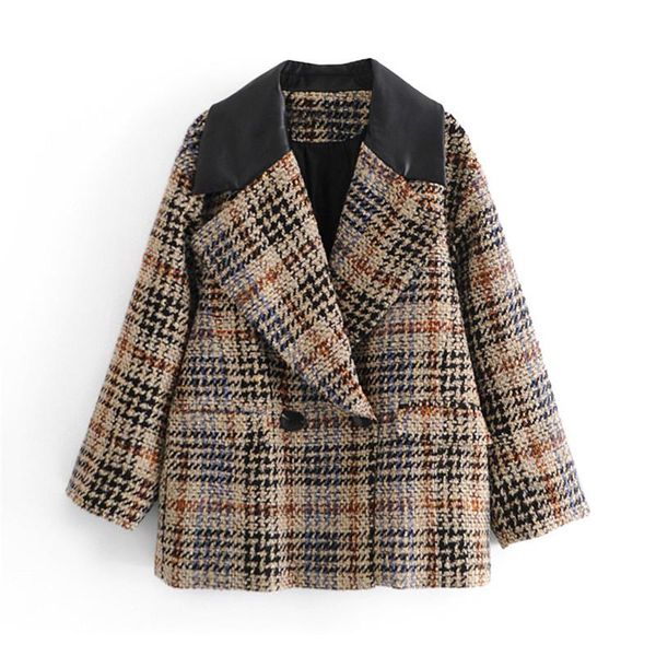 

blsqr office ladies plaid women tweed blazer coat causal long sleeve 2020 autumn winter coat jacket pocket female suit blazer, White;black