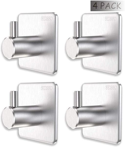 

hooks & rails adhesive 4 packs stainless steel heavy duty clothes hanger bathroom kitchen door back rustproof hook