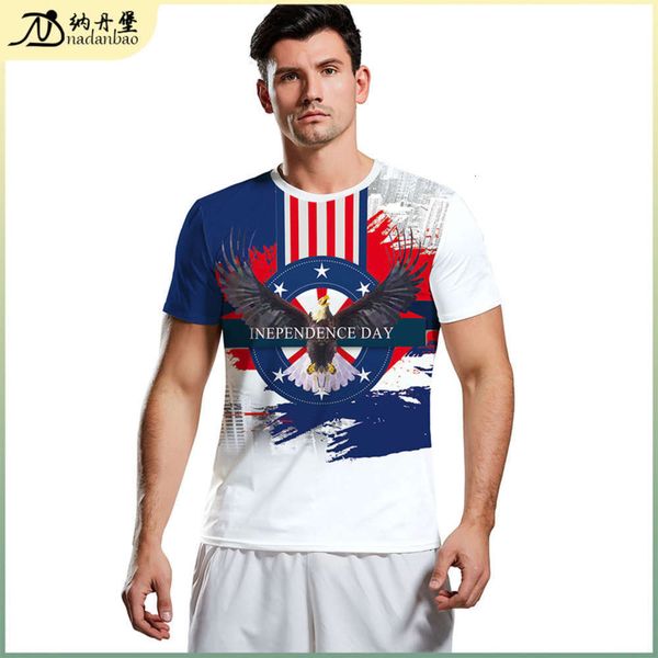

eagle 2020 summer new independence day long wing print casual t-shirt men's b129-9171, Black