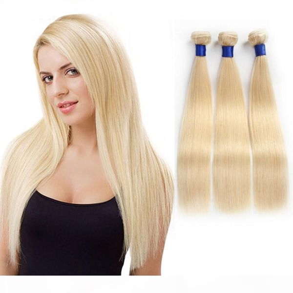

613 blonde virgin hair 100g pcs 8''-26'' blonde peruvian virgin hair straight 3pcs lot human hair weave bundles, Black
