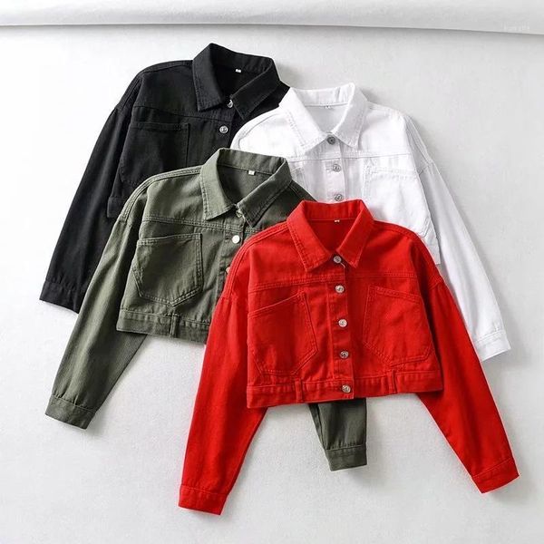 

spring autumn denim jacket women casual crop solid coat1, Black;brown