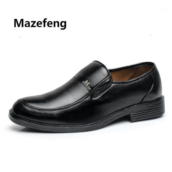 

dress shoes mazefeng 2021 spring leather men business round toe male office moccasins man footwear slip-on1, Black