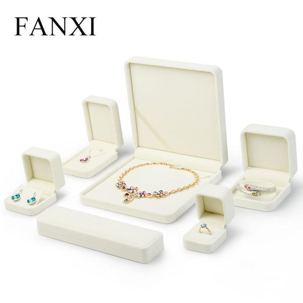 

fanxi jewelry gift box cream-white velvet ring necklace earring bracelet packaging box jewelry organizer display showcase, Pink;blue