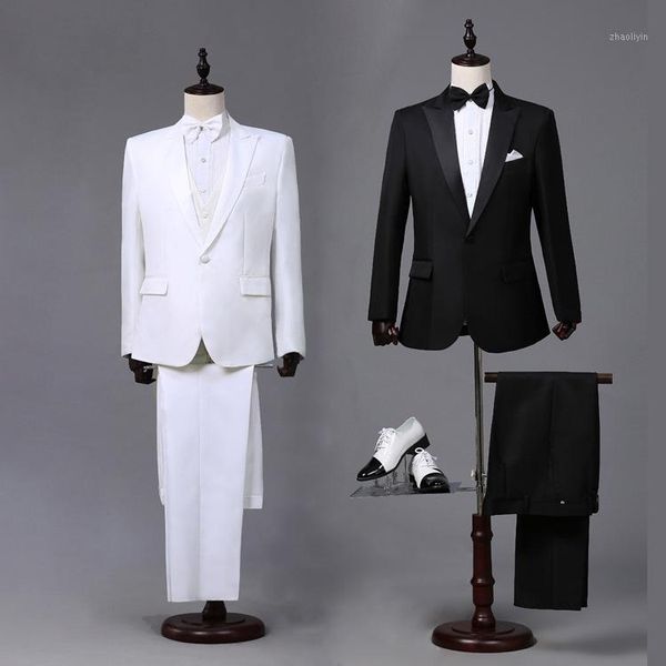 

spring suits men long sleeve dress men's wedding white casual groom suit slim fit clothes stage two piece set coat pant1, White;black