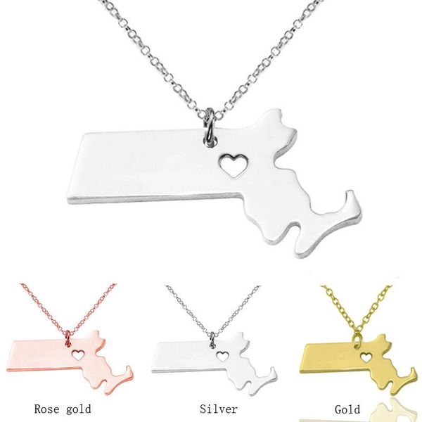 

pendant necklaces country map charm massachusetts state necklace jewelry, Silver