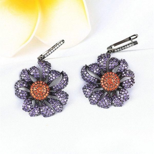 

dangle & chandelier bilincolor elegant fashion cubic zircon luxury purple flower earring for women gift, Silver