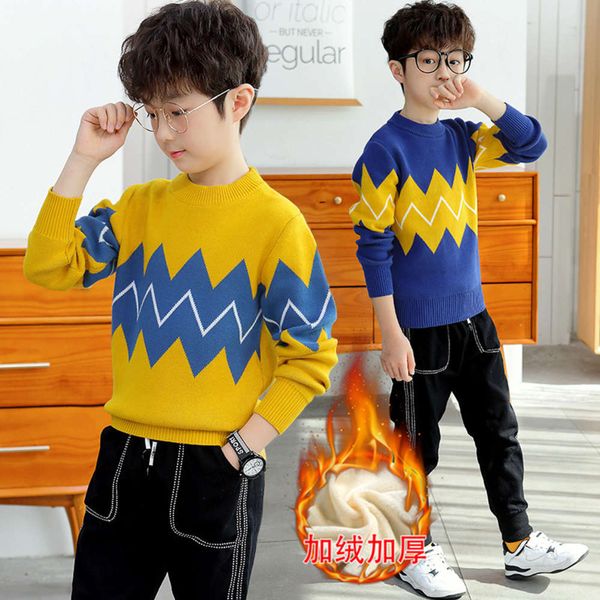 

boys' autumn winter 2020 new zhongda plush thickened sweater children's warm top, Blue