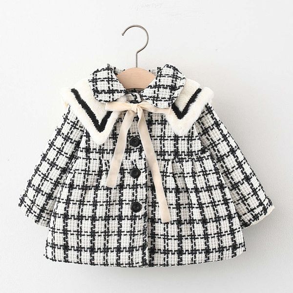

plaid autumn long and 2020 girl's sve coat baby cardigan medium length children's thickened warm winter, Black