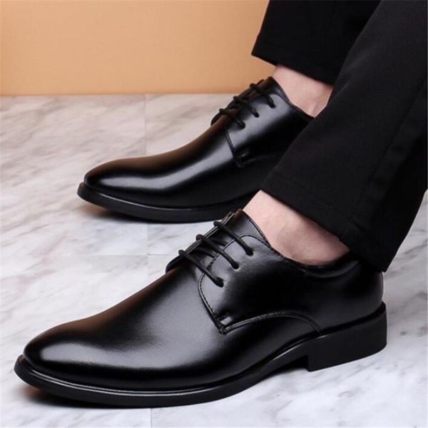 

new style men's leather shoes british business trend dress casual men's shoes zapatos de hombre mens dress loafers for men, Black