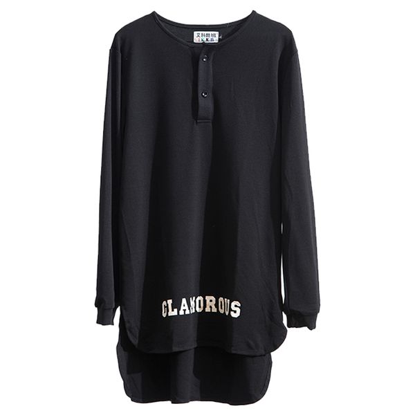 

spring and autumn new mid-length section, front and short back, long round neck, slim bottoming shirt, men's sweater, korean style, tre, Black