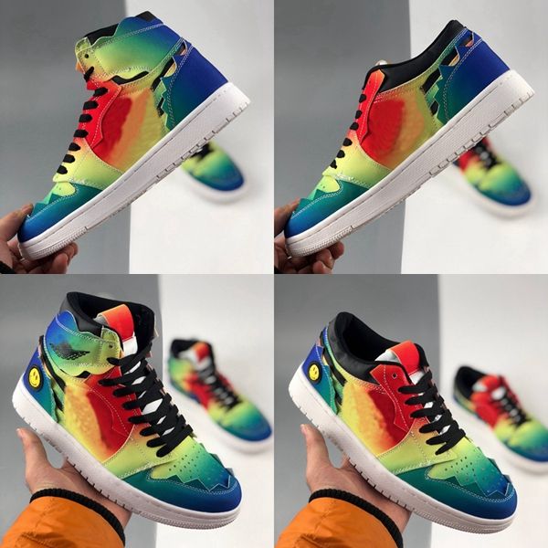 

2020 j balvin 1s high og womens mens basketball shoes jumpman 1 tie dye jbalvin multi-color rainbow trainers sports sneakers des chaussures