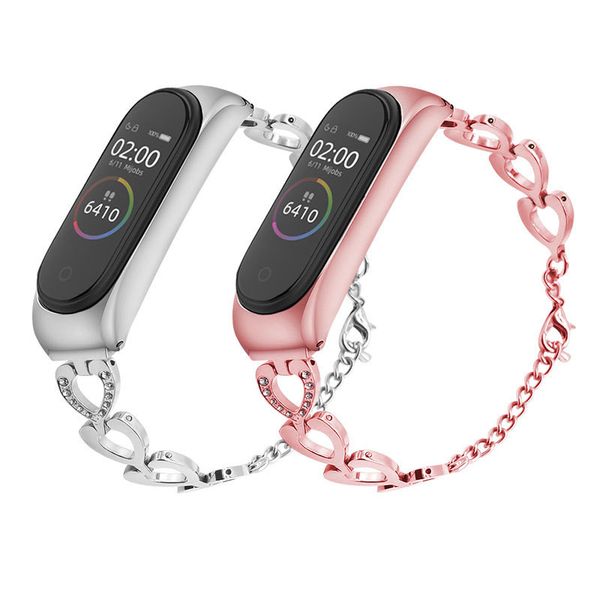 

fashion heart shape metal chain replacement bracelet band strap for xiaomi mi band 3/ 4 smart wristband accessories
