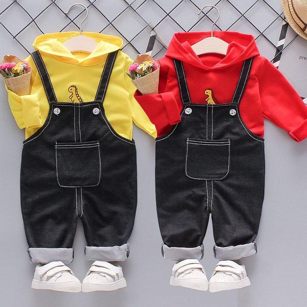 

baby boy set baby boy spring and autumn cartoon dinosaur overalls suit cotton hooded sweater casual overalls suit, White