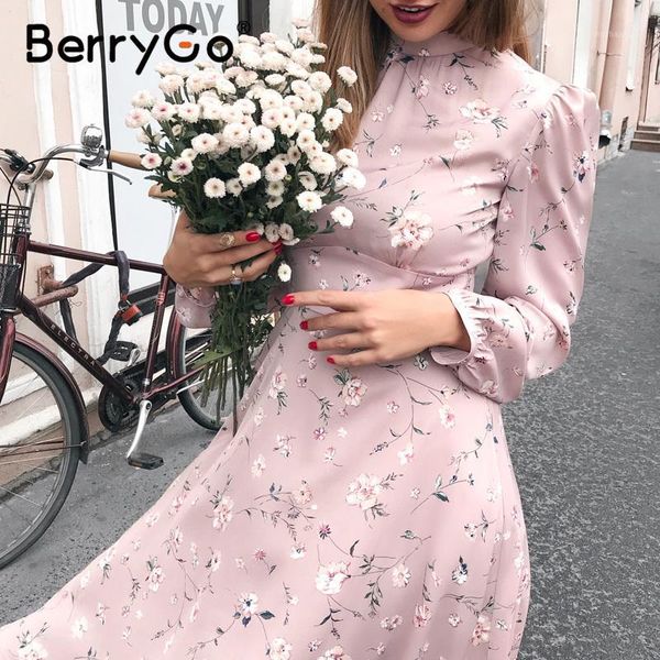 

berrygo elegant women floral summer dress high waist print work office long sleeve lady dresses vintage chic party dress1, Black;gray
