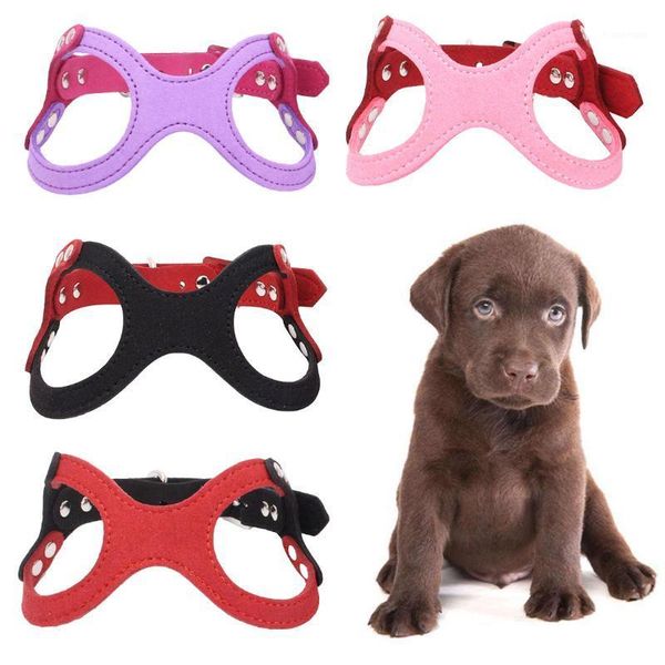 

dog harness collar soft suede leather small dog harness for puppies red pink black purple ajustable chest straps1