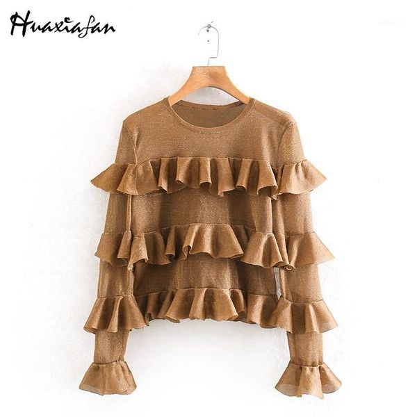 

huaxiafan blouse shirts women casual solid o neck blouse fashion cascading ruffles women elegant long sleeve female ladies1, White