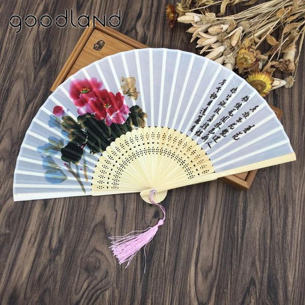 

party favor 1 pc chinese style 100% silk bamboo poem oriental painting folding hand fan dance wedding