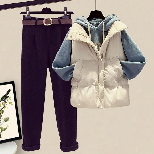

women's tracksuits women 2021 winter suit tracksuit 3 piece set female hoodies+vest+pants casual plus velvet warm sporting clothes suit, Gray
