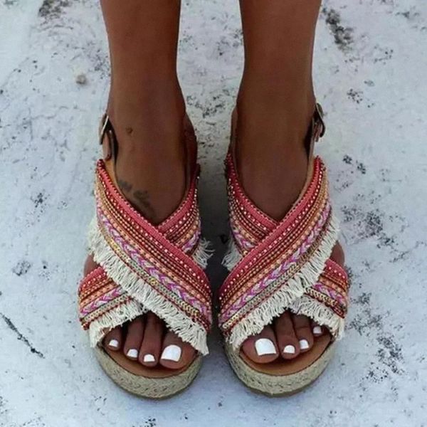 

Tassel Beading Sandal For Woman Summer Sandals Ladies Bohemia Beach Woman Shoes Thick Bottom Roman Sandals Chaussure #lf66