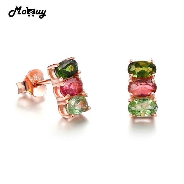 

stud mobuy mbei035 three colors oval tourmaline natural gemstone earrings 925 sterling silver rose gold plated jewelry for women, Golden;silver