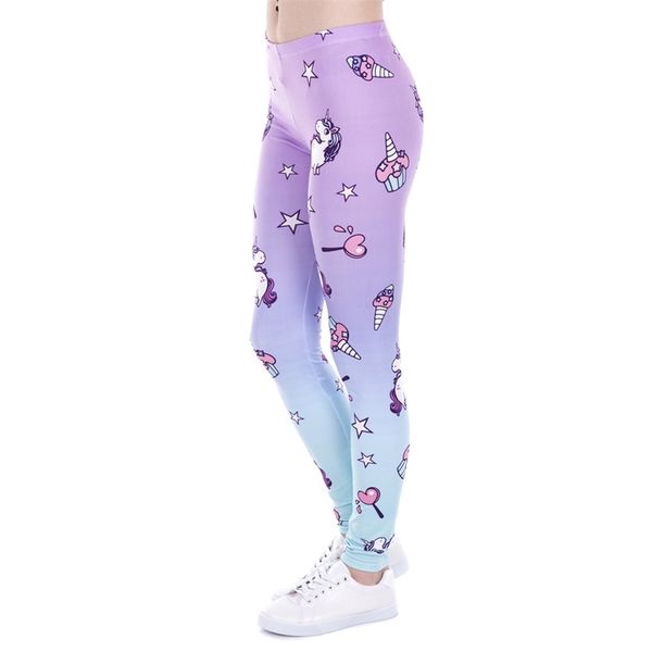 Brandneue Mode Frauen Leggings Einhorn und Süßigkeiten Druck Leggins Fitness Leggings Sexy hohe Taille Frau Hosen 201203