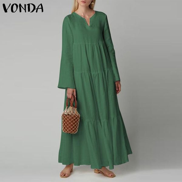 

casual dresses women dress 2021 vonda long sleeve maxi beach bohemian sundress plus size vestidos femininas robe 5xl, Black;gray
