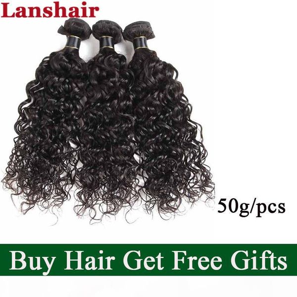 

malaysian water wave hair wefts 3 4 bundles 100% brazilian human hair weaves brazilian remy human hair extensions 50g pcs, Black