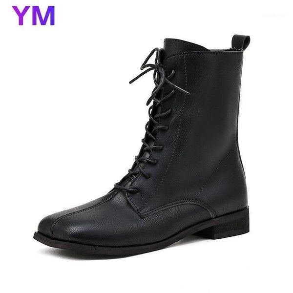 

boots fashion cross-tied women square toe heel solid color ankle autumn winter pu leather1, Black