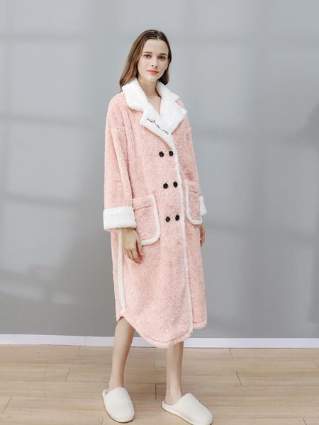 

women's sleepwear 2021 night pajamas, winter, winter flannel, big size, pure warm home furnishing, long dress, Black;red