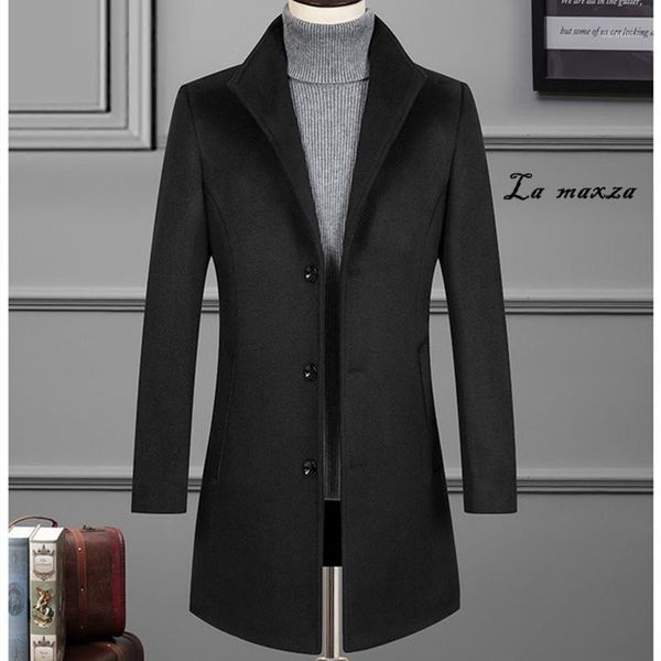 

korean style men woolen coat 2020 winter plus size smart casual slim long coat1, Black