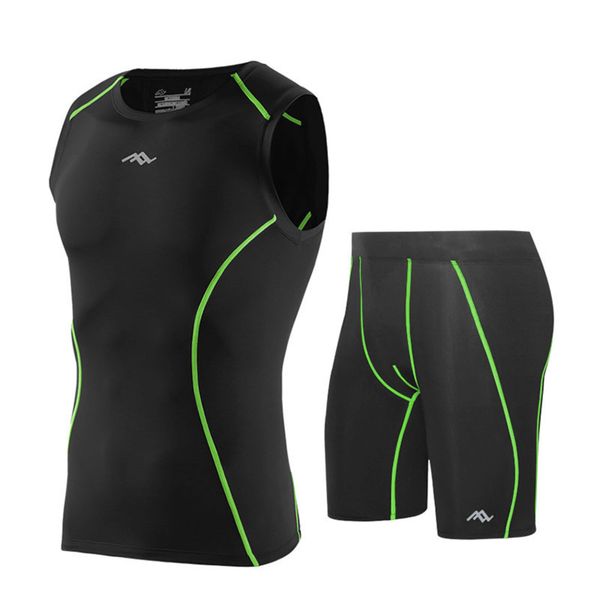 

sports new 2020 tights men's summer fitness suit quick dry high elastic compression vest shorts, Gray