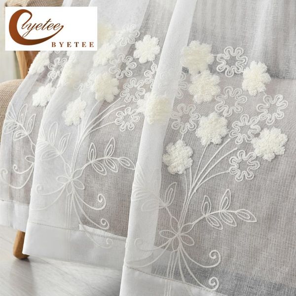 

curtain & drapes [byetee] cotton linen white embroidered voile pastoral livingroom bedroom window finished fabric tulle organza