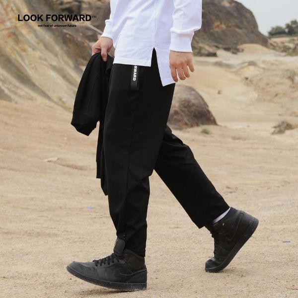 

men's overalls ankle banded pants sports pants black straight leg nine split pants leggings slacks basic style
