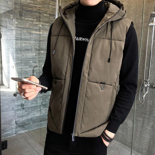 

waistcoat autumn and down cotton vest thickened jacket winter warm tide brand men's shawl, Black;white