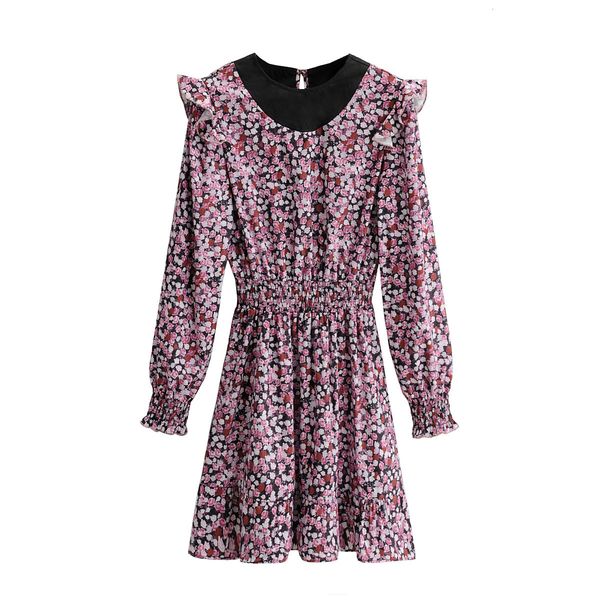 

2021 new 9705 autumn european and american women's stitching printed ruffle long sleeve factory sucj, Black;gray