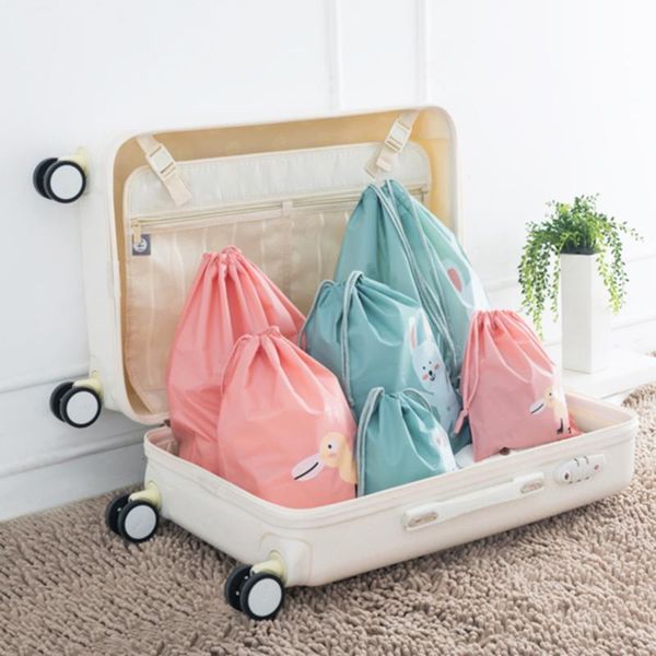 

storage bags 3pcs/ set foldable home organizer travel waterproof shoes laundry cartoon printed drawstring