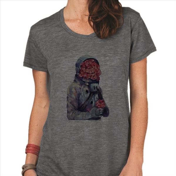 

astronaut and flowers printing punk style t shirt female oversize streetwear white grey t shirt loose o neck short sleeve tshirt