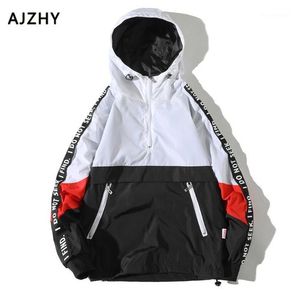 

men's jackets men windbreaker fashion patchwork color block pullover autumn hooded jacket hip hop streetwear tracksuit casual coat1, Black;brown