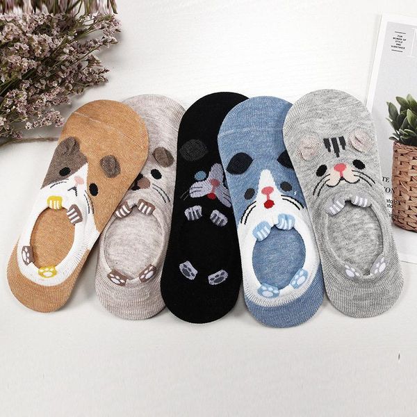 

28 style 10 piece=5 pairs/lot cute harajuku animal socks women summer korean cat bear funny low cut ankle sock happy sox1, Black;white