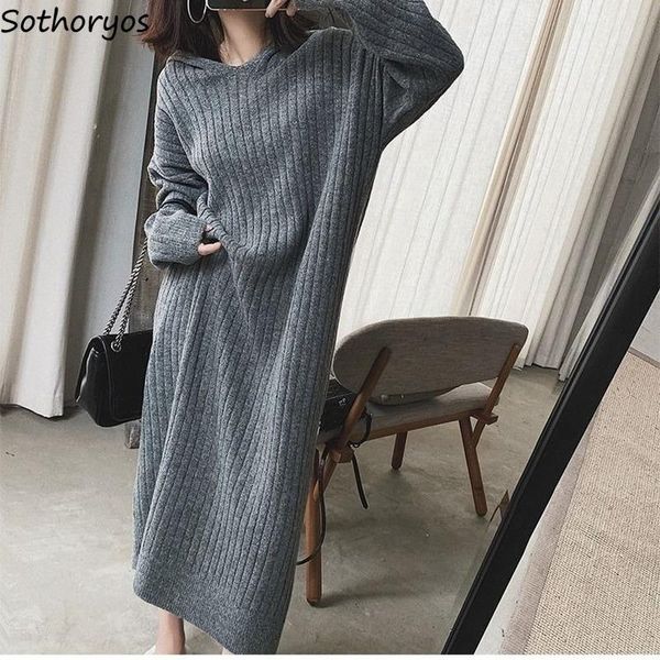 

женщины длинные рукава платье сплошные свободные вязаные с капюшоном вязаные теплые лодыжки длина женского отдыха шикарные элегантные просты, Black;gray